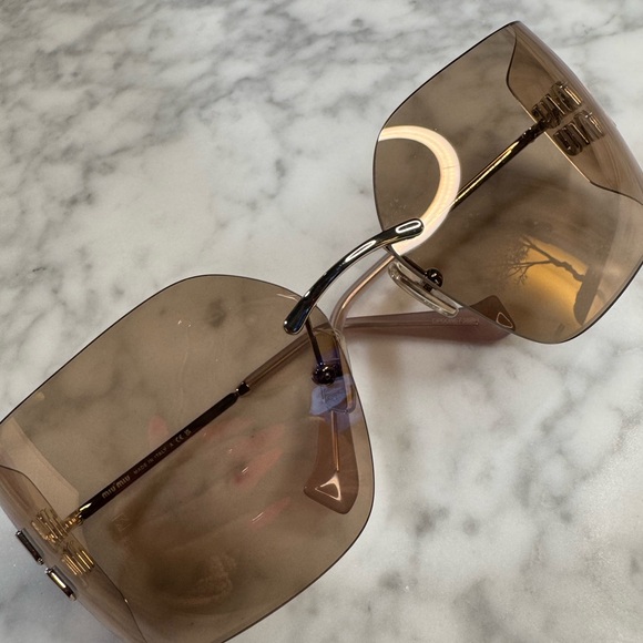 Miu Miu Brown Gradient Rimless Logo Sunglasses 80MM - Picture 3 of 8
